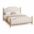 Letto matrimoniale imbottito con testiera in tessuto beige struttura in legno naturale 160x200 cm dimensioni 210 cm x 170 cm x 110 cm
