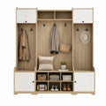 Mobile ingresso con appendiabiti panca e scarpiera in MDF effetto legno naturale bianco e nero 180 x 40 x 200 cm