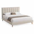 Letto matrimoniale imbottito in tessuto poliestere beige struttura in MDF e legno con rete a doghe 160x200 cm 215 cm 170 cm 110 cm