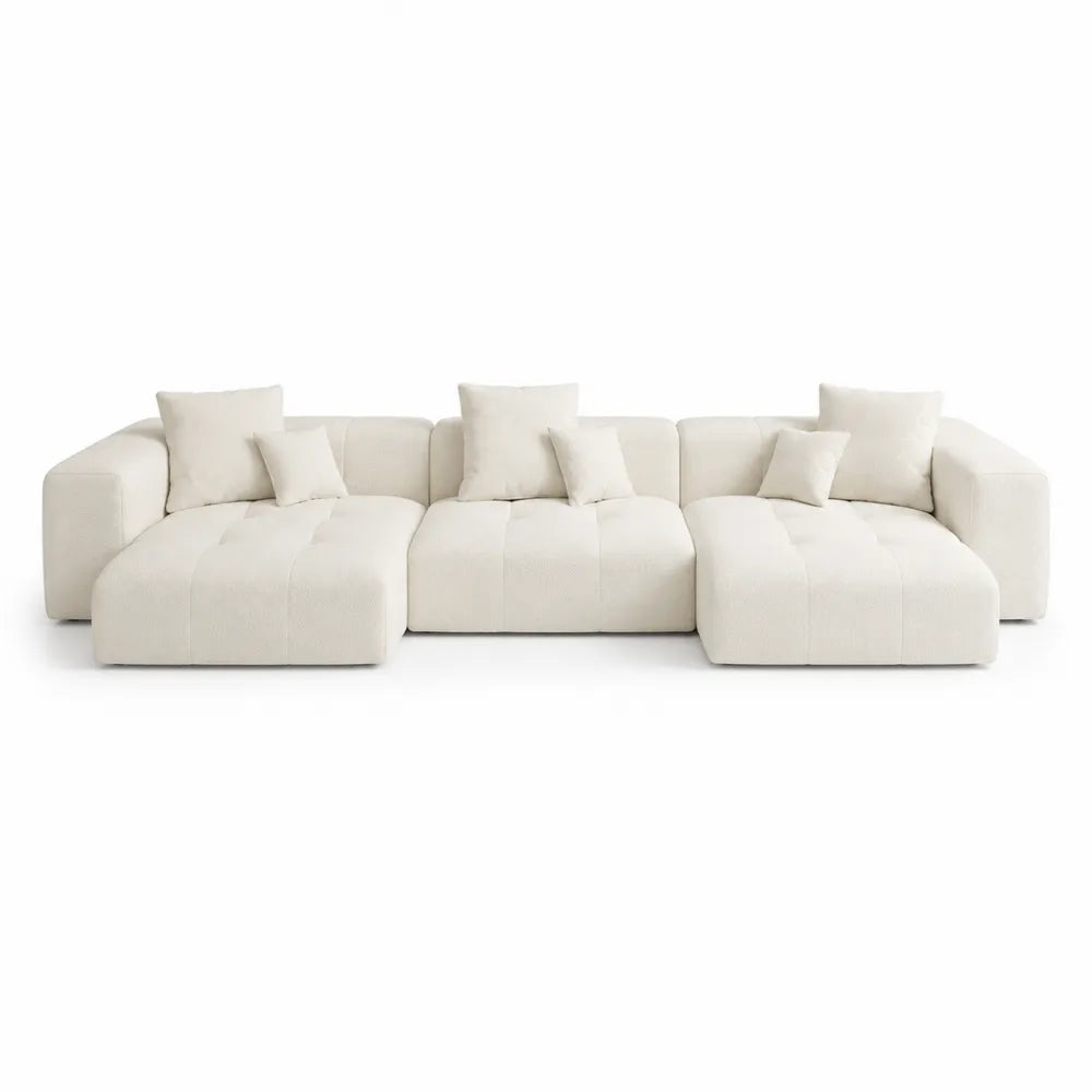 Divano modulare componibile 3 posti in tessuto bouclé beige con chaise lounge 300 x 160 x 75 cm