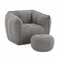Poltrona imbottita con pouf rivestimento tessuto a coste poliestere grigio chiaro struttura in MDF e truciolare con rinforzi 80 x 80 x 70 cm pouf 50 x 50 x 35 cm