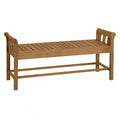 Panca da esterno rettangolare in legno di acacia naturale con seduta a doghe e braccioli laterali 130 x 60 x 80 cm