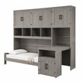 Letto singolo multifunzione con armadio superiore scrivania e contenitori in truciolare effetto rovere grigio per materasso 90 x 200 cm