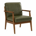 Poltrona imbottita con braccioli in legno massello e rivestimento in pelle PU verde scuro 65x70x85 cm