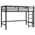 Letto a soppalco singolo in acciaio nero con scala laterale barriera e doghe metalliche per materasso 90 x 200 cm