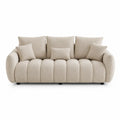 Divano 3 posti in tessuto bouclé beige con braccioli arrotondati cuscini rimovibili e gambe nere 220 x 95 x 85 cm
