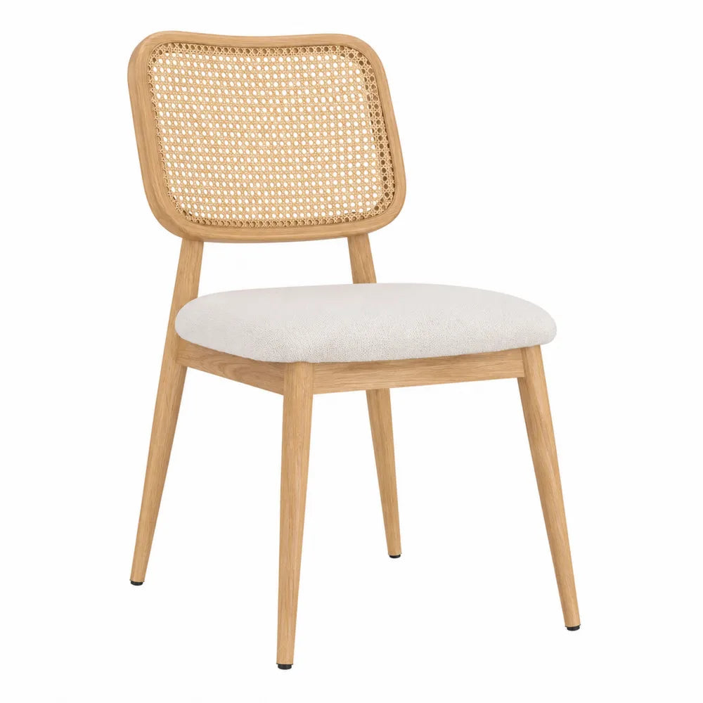 Sedia con schienale in rattan naturale struttura in legno massello e seduta imbottita beige 50x55x85 cm