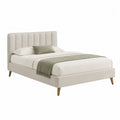 Letto matrimoniale imbottito rettangolare in tessuto beige con testiera a pannelli verticali e struttura in MDF per materasso 160 x 200 cm