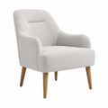 Poltrona imbottita con schienale alto e braccioli in tessuto bouclé beige chiaro con gambe in legno naturale 68x72x88 cm