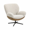 Poltrona girevole imbottita in tessuto bouclé beige chiaro e pelle PU marrone con base in acciaio nero 75x75x80 cm