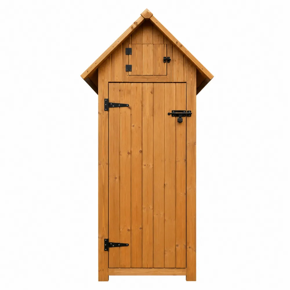 Casetta da giardino per deposito esterno in legno di pino naturale con tetto spiovente porta singola e vano superiore 180 x 100 x 220 cm