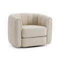 Poltrona girevole imbottita in tessuto bouclé beige con base in metallo nero dimensioni 75 x 72 x 78 cm